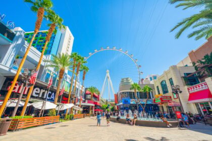 People enjoying Las Vegas attractions on sunny day