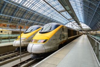 Eurostar trains in St Pancras Station, London