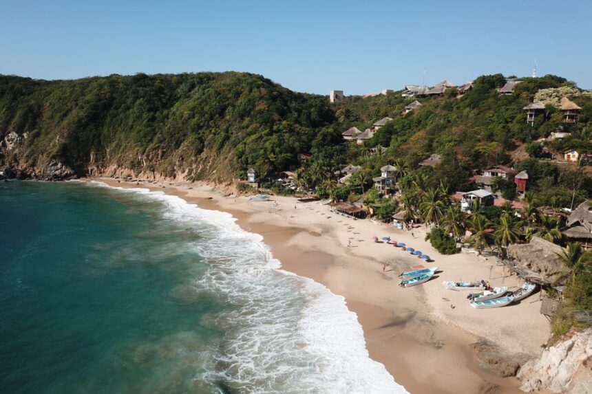 Aerial view of Mazunte, Mexico coast