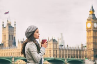 Woman in London in winter