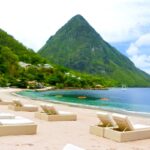 Lounge chairs on St. Lucia beach