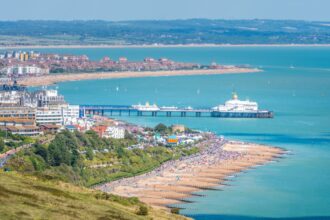 Aerial view of Eastbourne, UK coastline