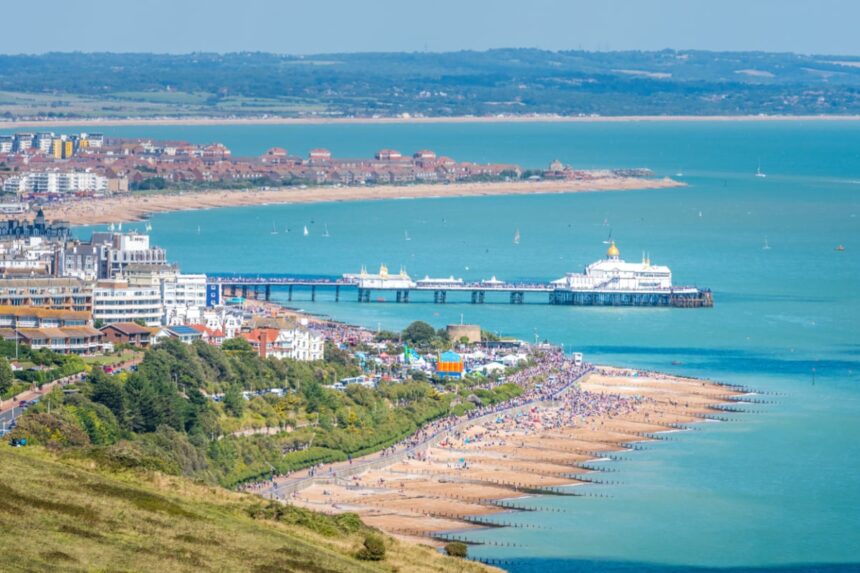 Aerial view of Eastbourne, UK coastline