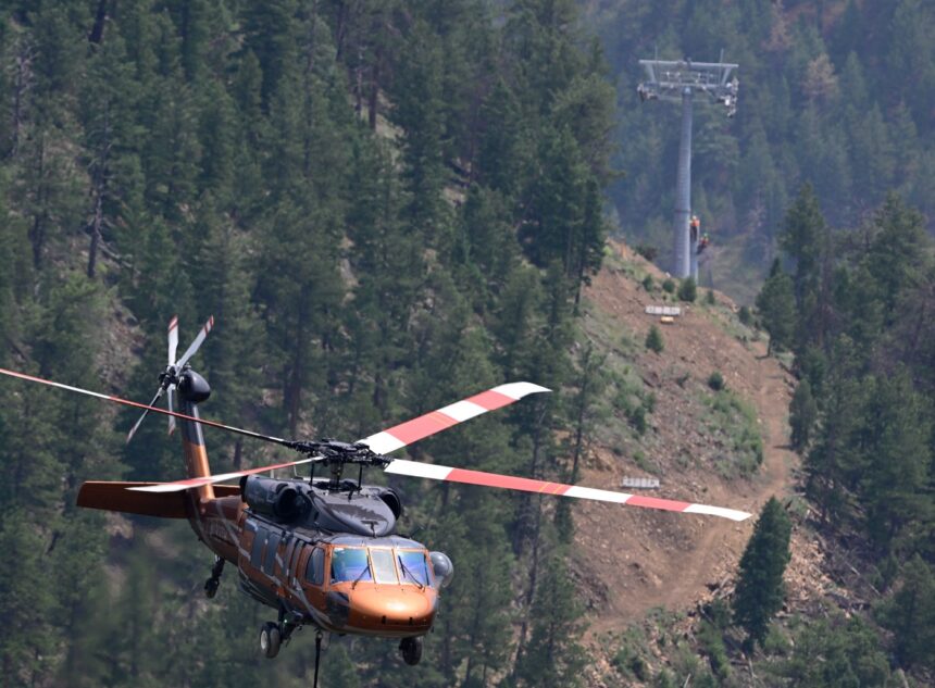 Mighty Argo Cable Car gondola towers installed above Idaho Springs