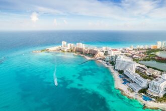 Aerial View Of Cancun Hotel Zone, Mexico