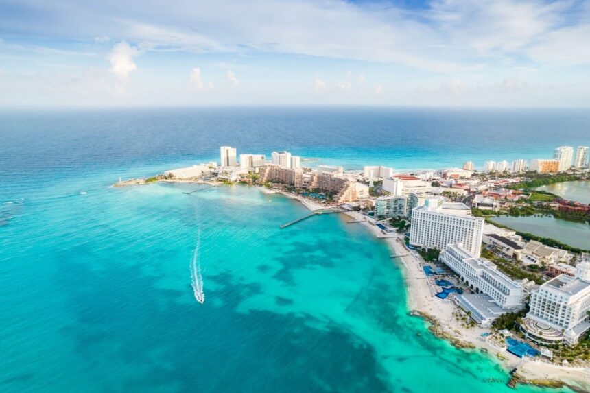 Aerial View Of Cancun Hotel Zone, Mexico
