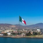 Mexico flag flying high in Ensenada, Mexico