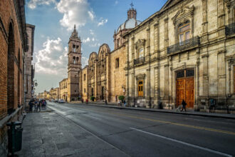 Beautiful Colonial Era Street In Morelia, Michoacan, Mexico