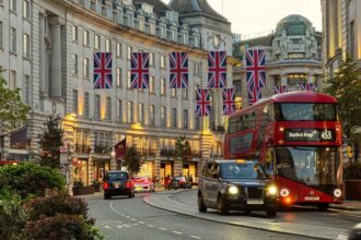 Double decker bus in heart of London