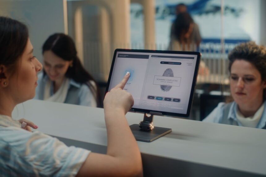 A Passenger Giving Their Fingerprints At An Airport
