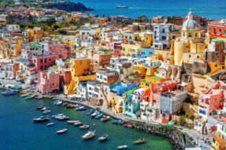 Pastel townscape of Procida, Italy