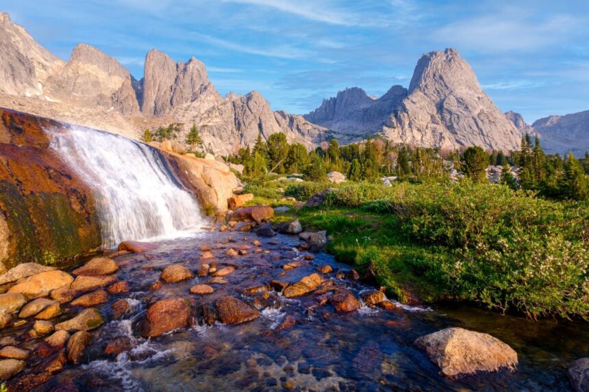 Cirque Waterfall in Wyoming mountain range