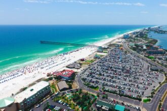 Aerial view of Pensacola white-sand coastline