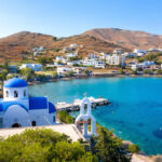Blue Dome Church On The Oceanfront In Syros, Greece