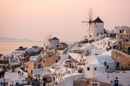Oia Seen From Oia Castle In Santorini, Greece