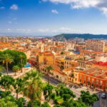 Cagliari, Sardinia, Italy cityscape from above in the morning.