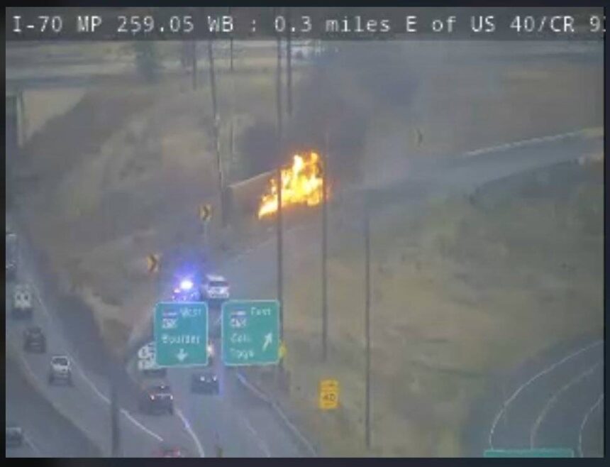 Box truck catches fire, highway ramps close near Golden