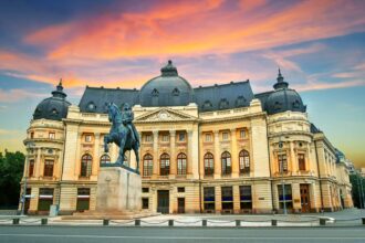 Bucharest National Library at twilight