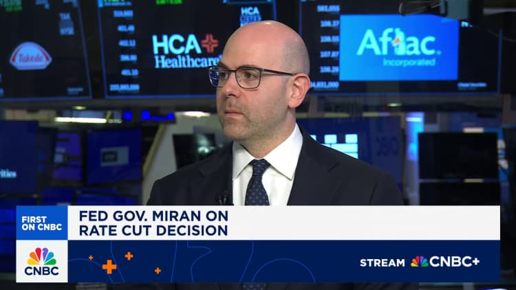 Miran says he doesn't see tariffs causing inflation, putting him in minority on Fed committee