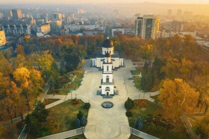 Aerial view of Chisinau, Moldova in fall