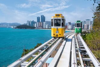 Capsule train on coast of Busan, South Korea