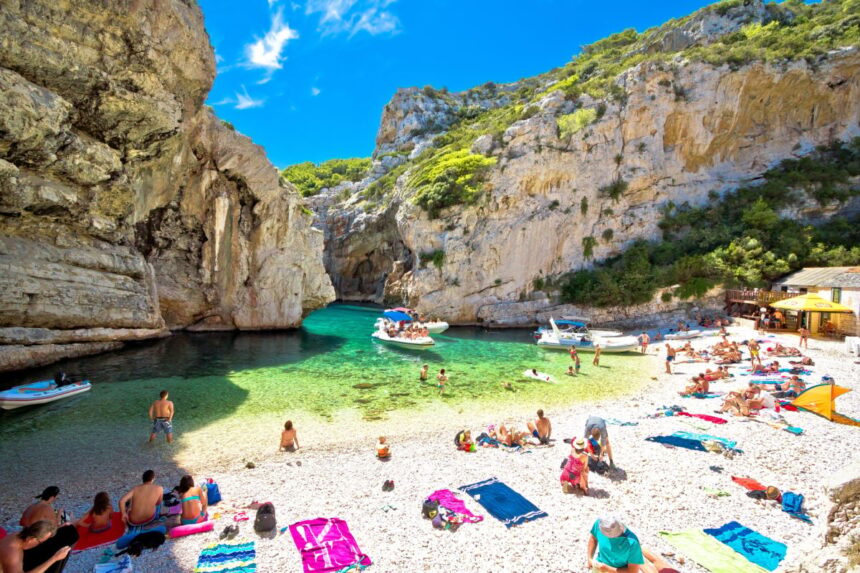 Beachgoers in Vis, Croatia