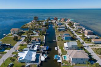Aerial view of Port Richey, Florida seaside neighborhood