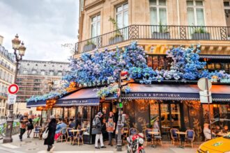 Bistro in the streets of Montmartre in Paris, France.