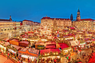 Panoramic View Of The Christmas Market In Dresden, Germany