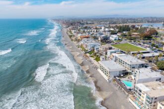 Aerial view of coastline in Carlsbad, CA