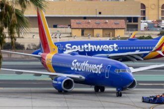 Southwest planes making turn on runway