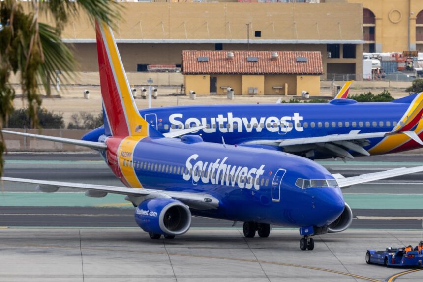 Southwest planes making turn on runway