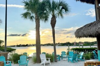 Sunset at tiki bar in Nokomis, FL