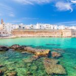 Turquoise waters backdropped by Bari, Italy cityscape