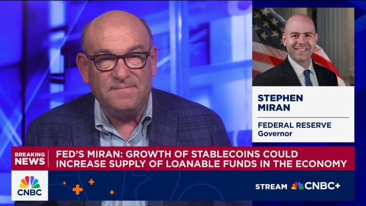 Fed's Miran says stablecoin surge could help push interest rates lower