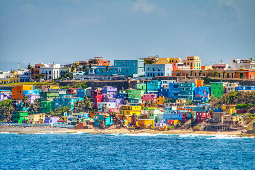 Colorful Houses Lining The San Juan Waterfront, Puerto Rico