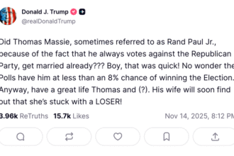 Trump's Criticism Of Thomas Massie's Marriage Sparks Backlash