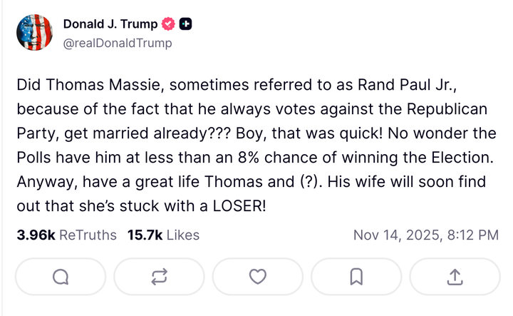 Trump's Criticism Of Thomas Massie's Marriage Sparks Backlash