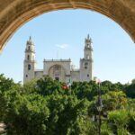 Merida Cathedral Framed By An Arcade. Yucatan Peninsula, Mexico