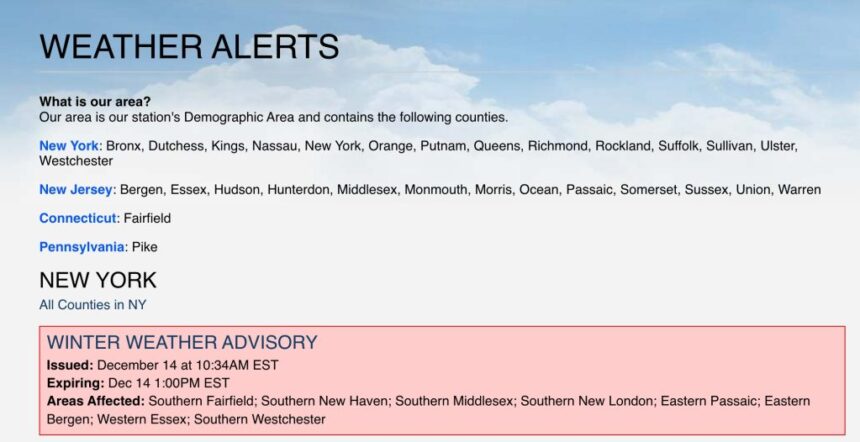 First Heavy Snowfall Brings Winter Weather Alerts in New York and New Jersey