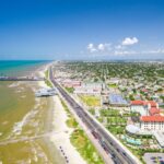 Aerial view of Galveston shoreline
