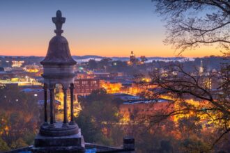 Rome, Georgia, USA downtown historic cityscape at twilight.