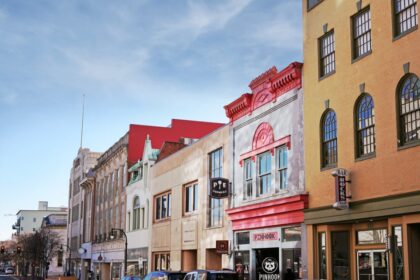 Historic buildings on Main St in downtown Durham, NC
