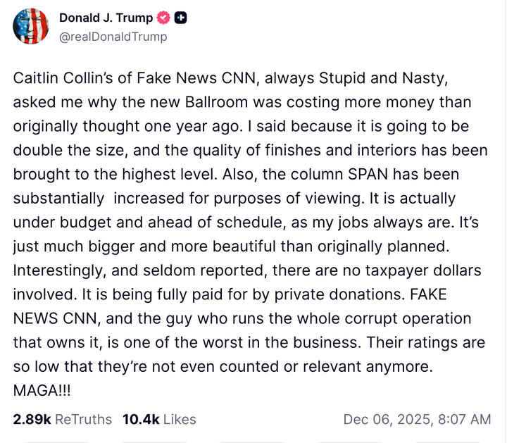 Trump Attacks 'Stupid' Kaitlan Collins For Asking About Ballroom