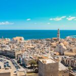 Aerial view of Bari old town. On the left there is Bari Cathedral (Saint Sabino), on the left there is San Nicola Basilica, Bari second Cathedral. These churches were built during middle ages.