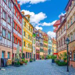 Vibrant stone street in Old Town Nuremberg, Germany