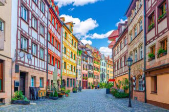 Vibrant stone street in Old Town Nuremberg, Germany