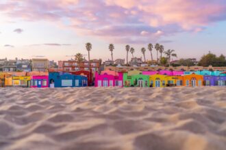 Row of colorful beach cottages in Capitola, CA