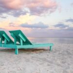 Teal loungers on Biloxi Beach in Mississippi