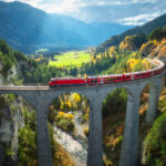 Aerial View Of A Heritage Train In Switzerland